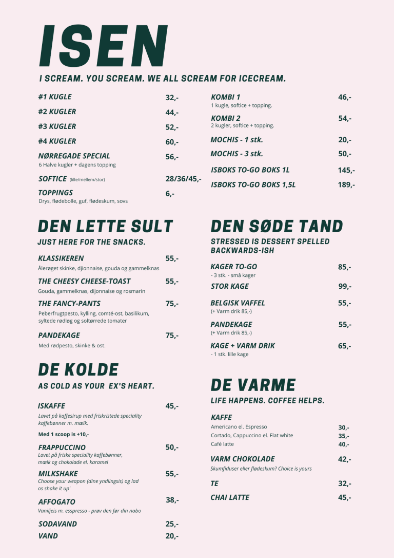 Iscafè Nørregade menu 2024